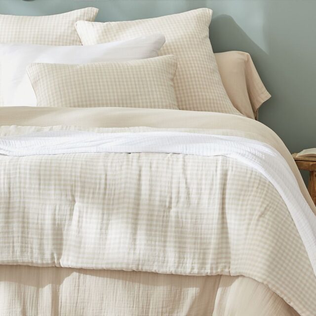 Bout de lit Gaze de Coton Quadri Naturel 90 x 200 cm