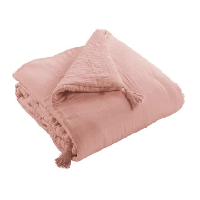 Bout de lit Gaze de coton Rose Rose pêche 90 x 200 cm