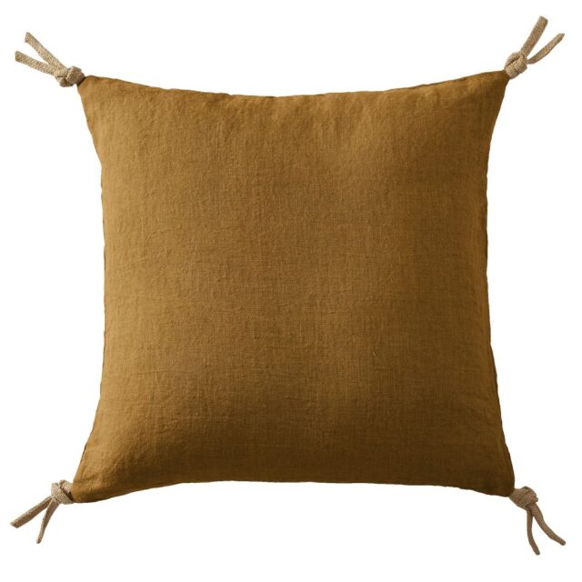 Coussin Lin Français Caramel Marron 45 x 45 cm