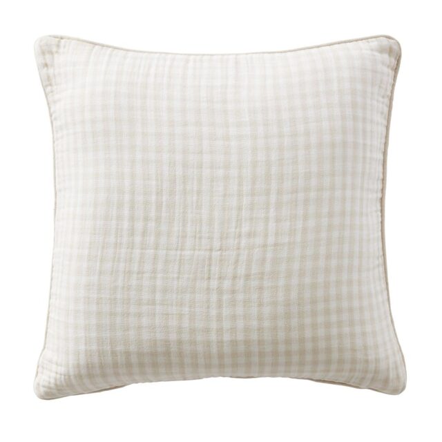 Coussin avec passepoil Gaze de Coton Quadri Naturel 45 x 45 cm