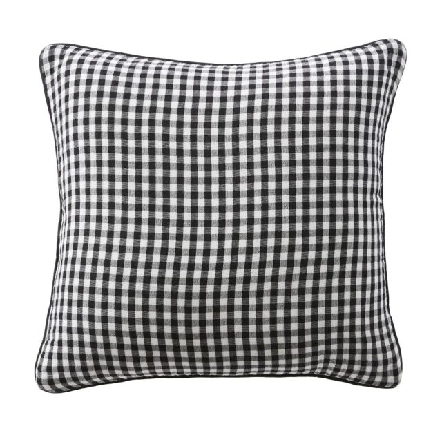 Coussin avec passepoil Gaze de Coton Quadri truffe Noir 45 x 45 cm