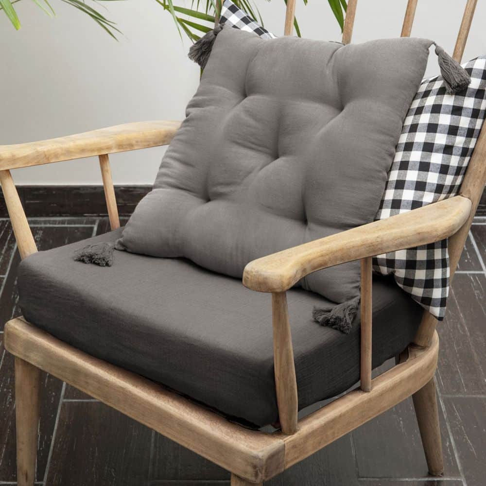 Coussin de chaise Gaze de coton avec pompons Granit 40 x 40 cm — vue 2