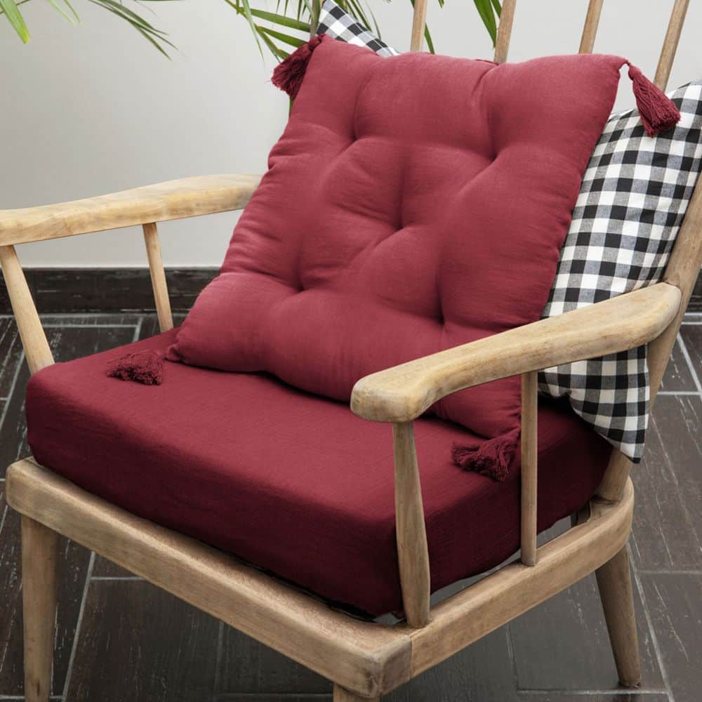 Coussin de chaise Gaze de coton avec pompons Lie de vin 40 x 40 cm — vue 2
