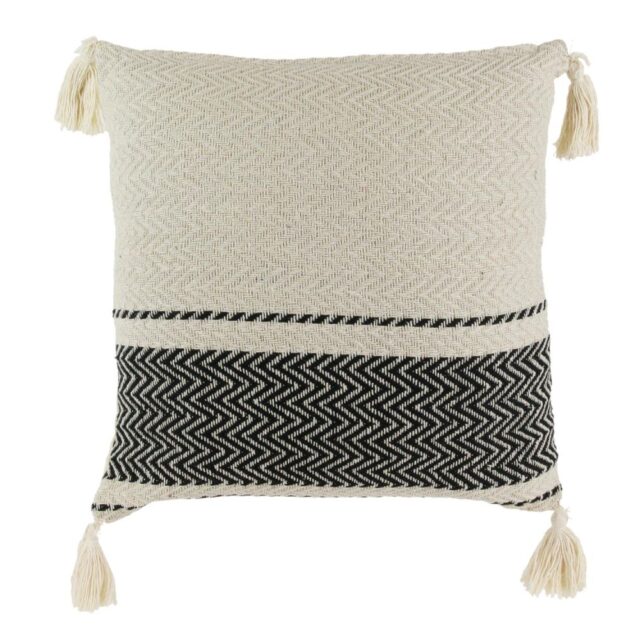 Coussin pompons avec rayures berbère beige Polycoton 40 x 40 cm