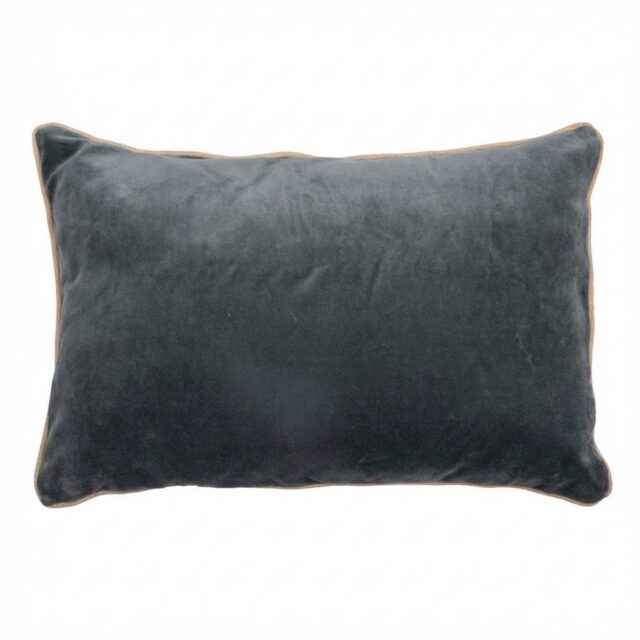 Coussin rectangulaire déhoussable Velours de Coton Bianca Ardoise 40 x 60 cm