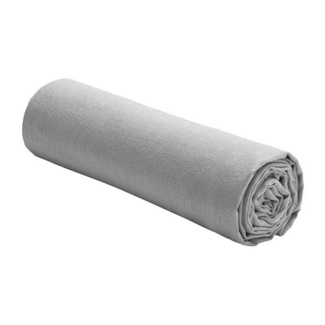 Drap housse 100% Lin Lavé Gris Craie 140 x 190 cm