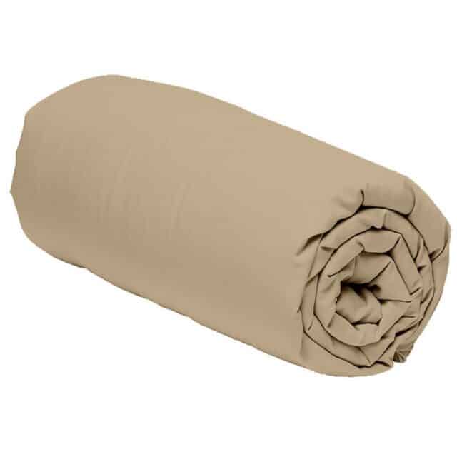 Drap housse 100% Percale de Coton 80 fils Lin Beige 140 x 190 cm