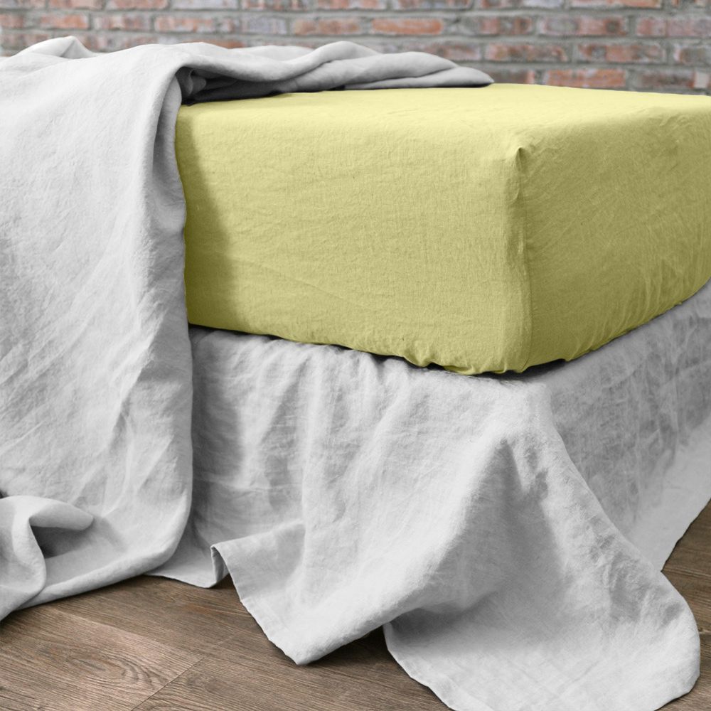 Drap housse en lin Français - lin lavé Beurre Jaune 140 x 190 cm — vue 3