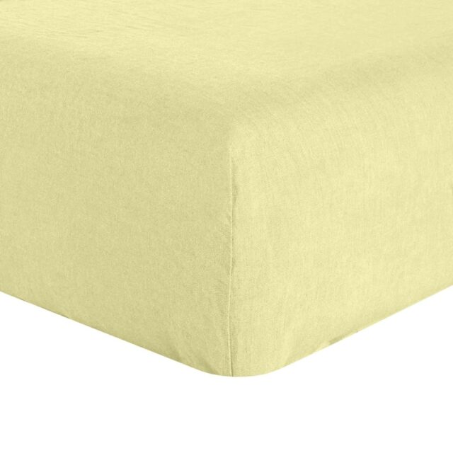 Drap housse en lin Français - lin lavé Beurre Jaune 140 x 190 cm