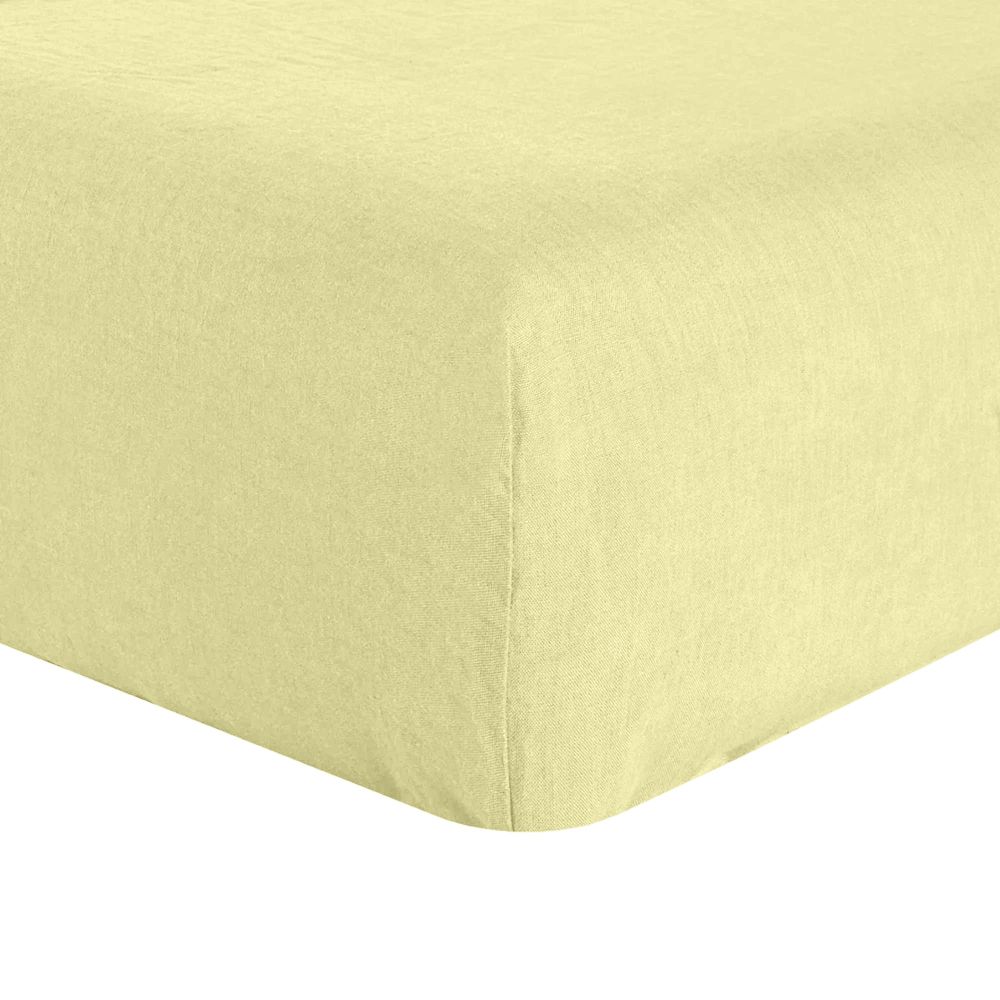 Drap housse en lin Français - lin lavé Beurre Jaune 140 x 190 cm