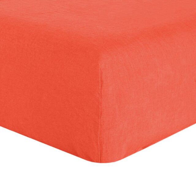 Drap housse en lin Français - lin lavé Flamme Orange 140 x 190 cm