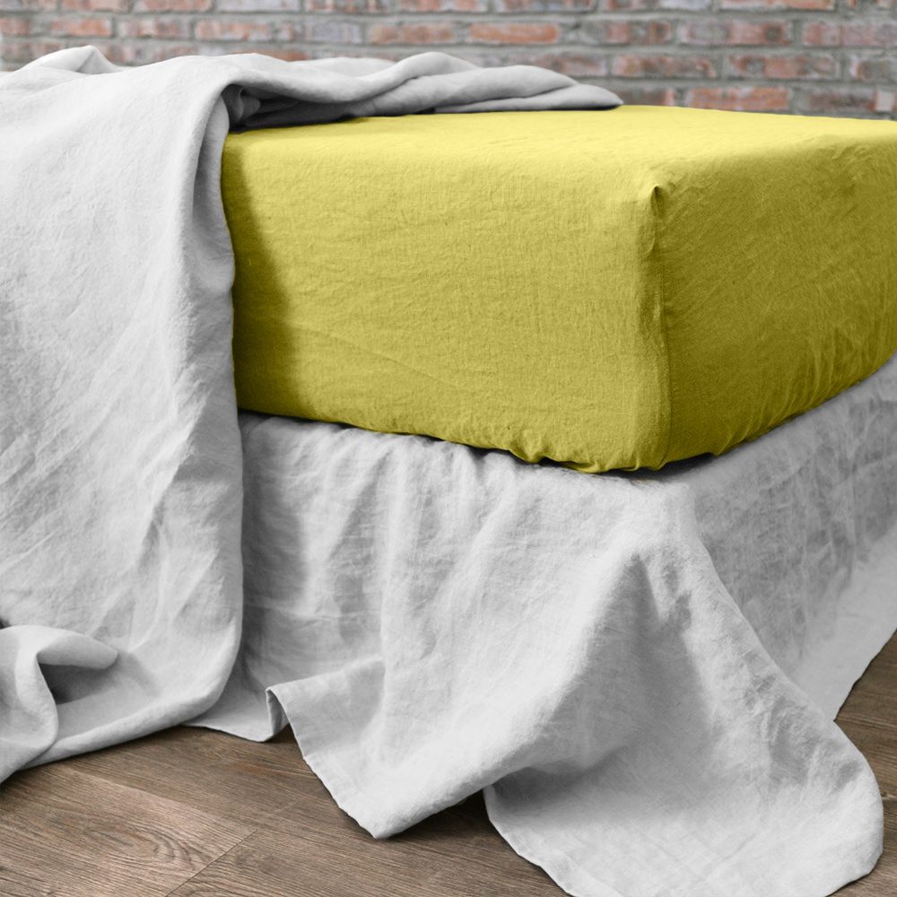 Drap housse en lin Français – lin lavé Poire Vert 140 x 190 cm — vue 3