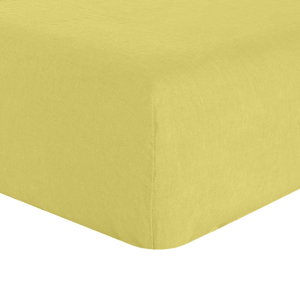 Drap housse en lin Français – lin lavé Poire Vert 140 x 190 cm