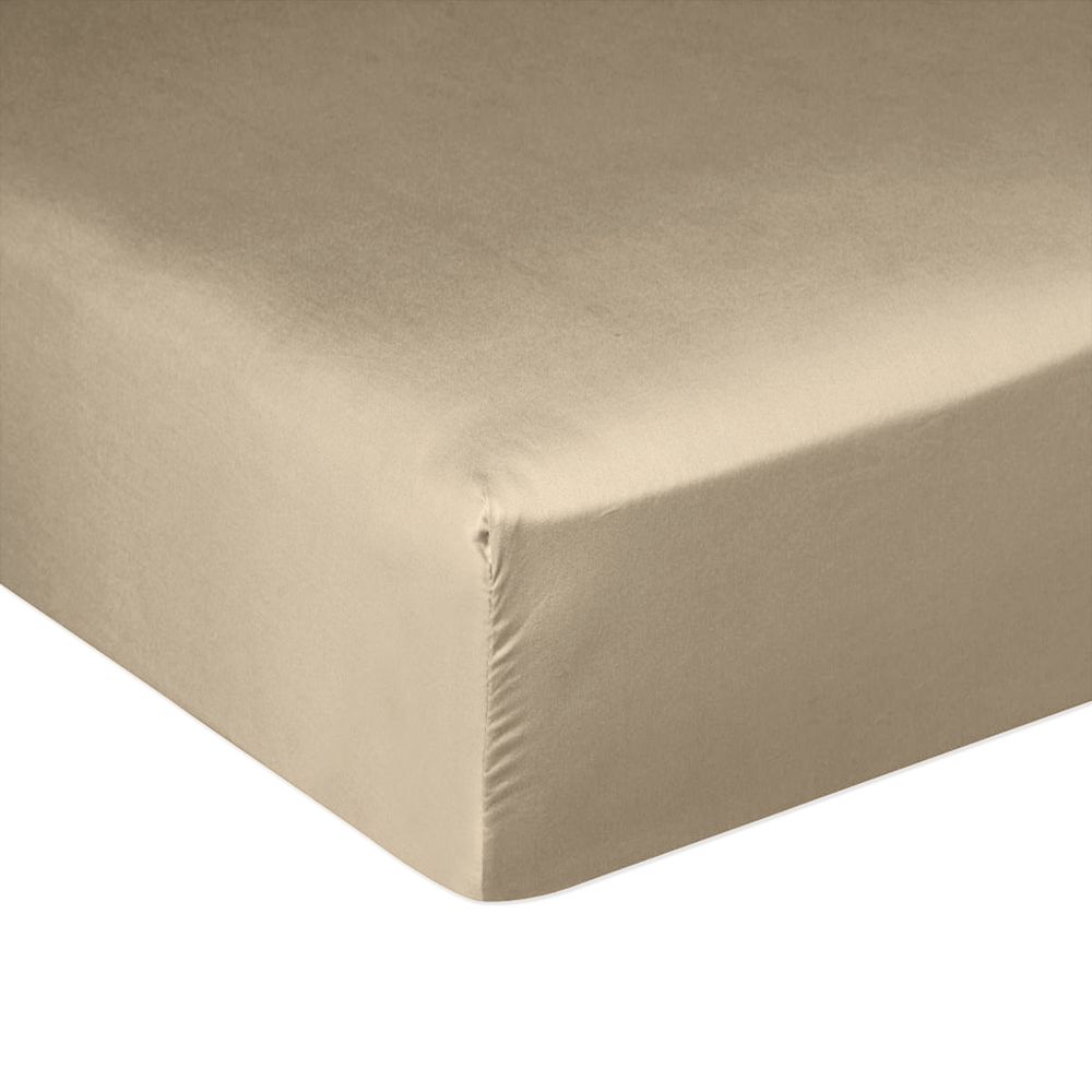 Drap housse Satin de Coton Beige 140 x 190 cm