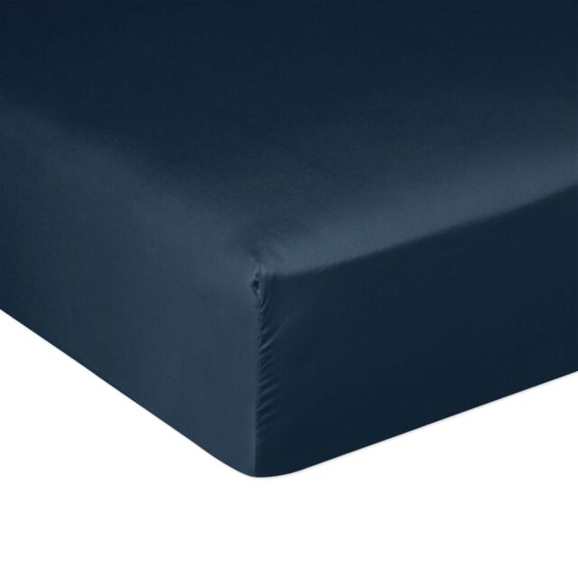 Drap housse Satin de Coton Bleu Bleu Marine 140 x 190 cm