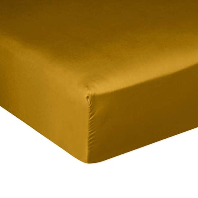 Drap housse Satin de Coton Bronze Jaune 140 x 190 cm