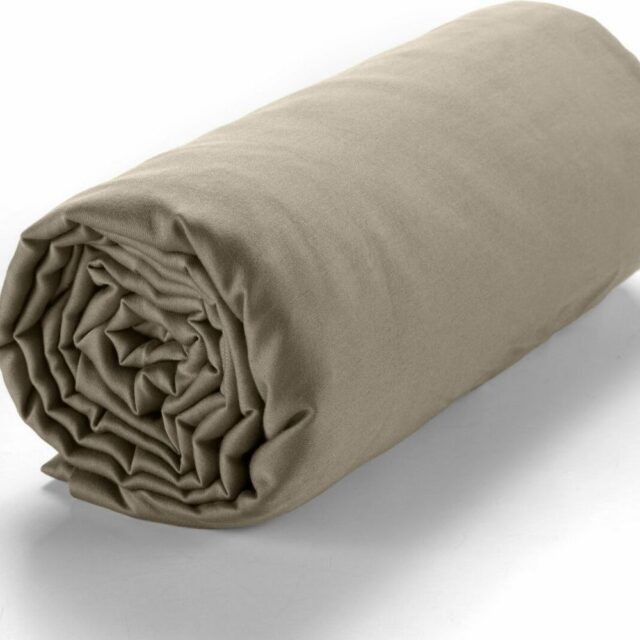 Drap housse Satin de Coton Sable Beige 140 x 190 cm