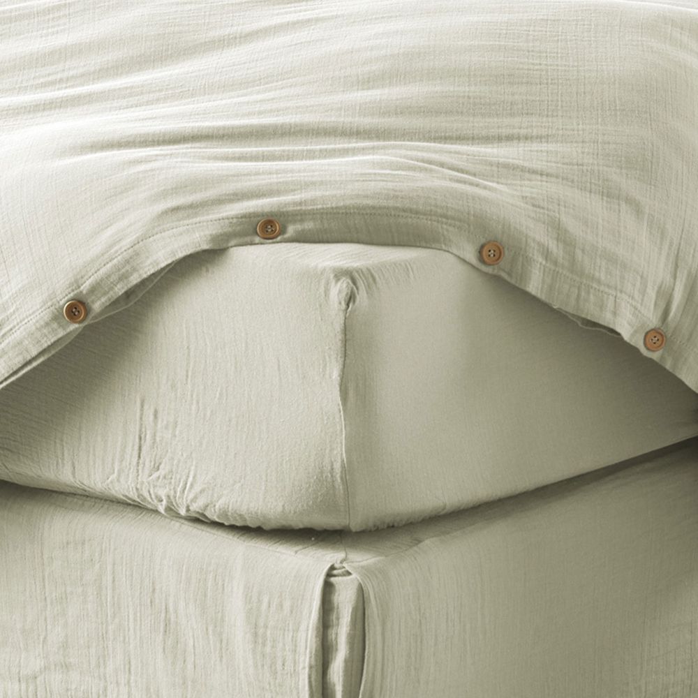Drap housse en Gaze de coton Vert d’eau Vert d'eau 140 x 190 cm