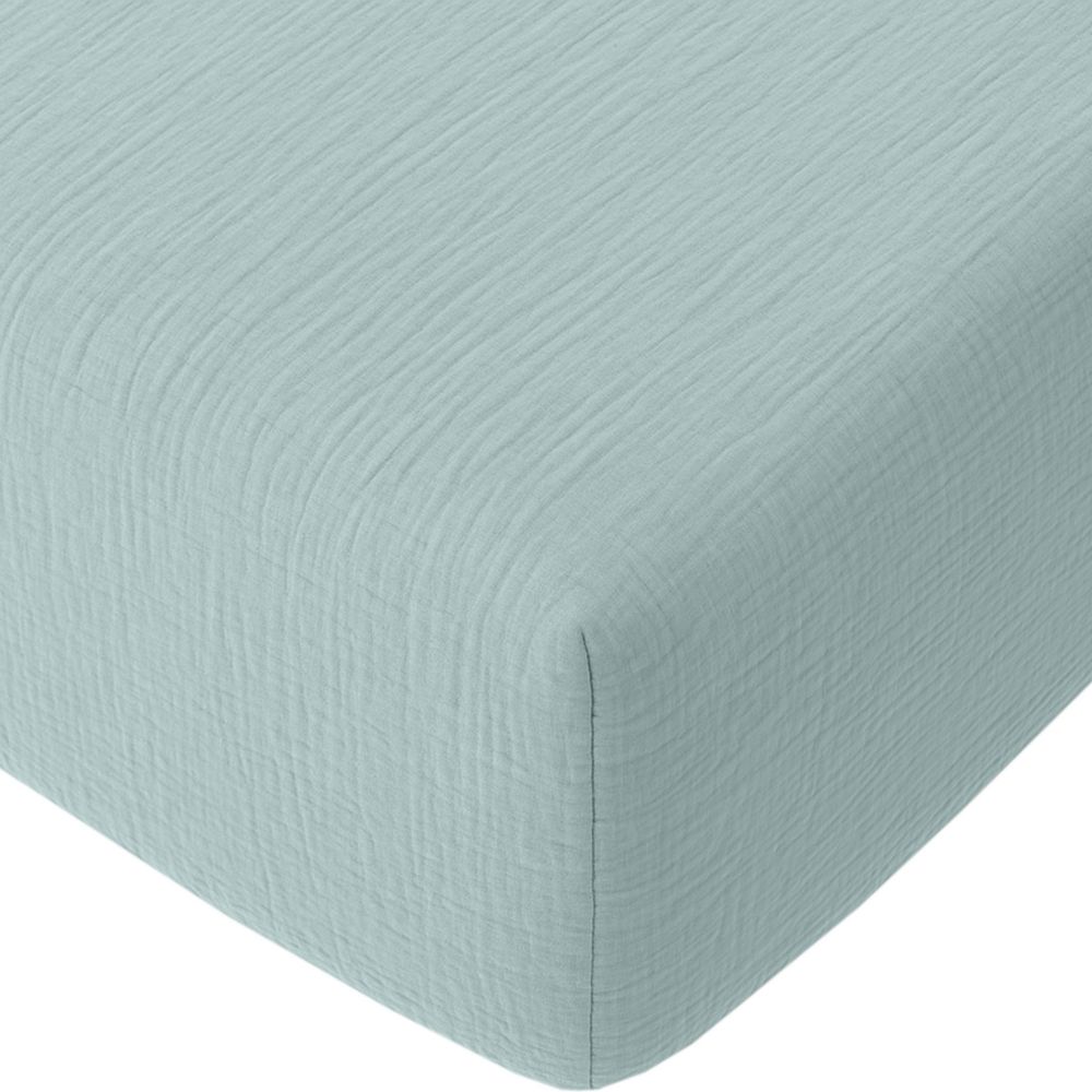 Drap housse Gaze de Coton Lavé Bleu Givrée 140 x 190 cm