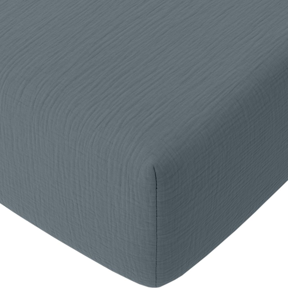 Drap housse Gaze de Coton Lavé Bleu Pétrole 140 x 190 cm