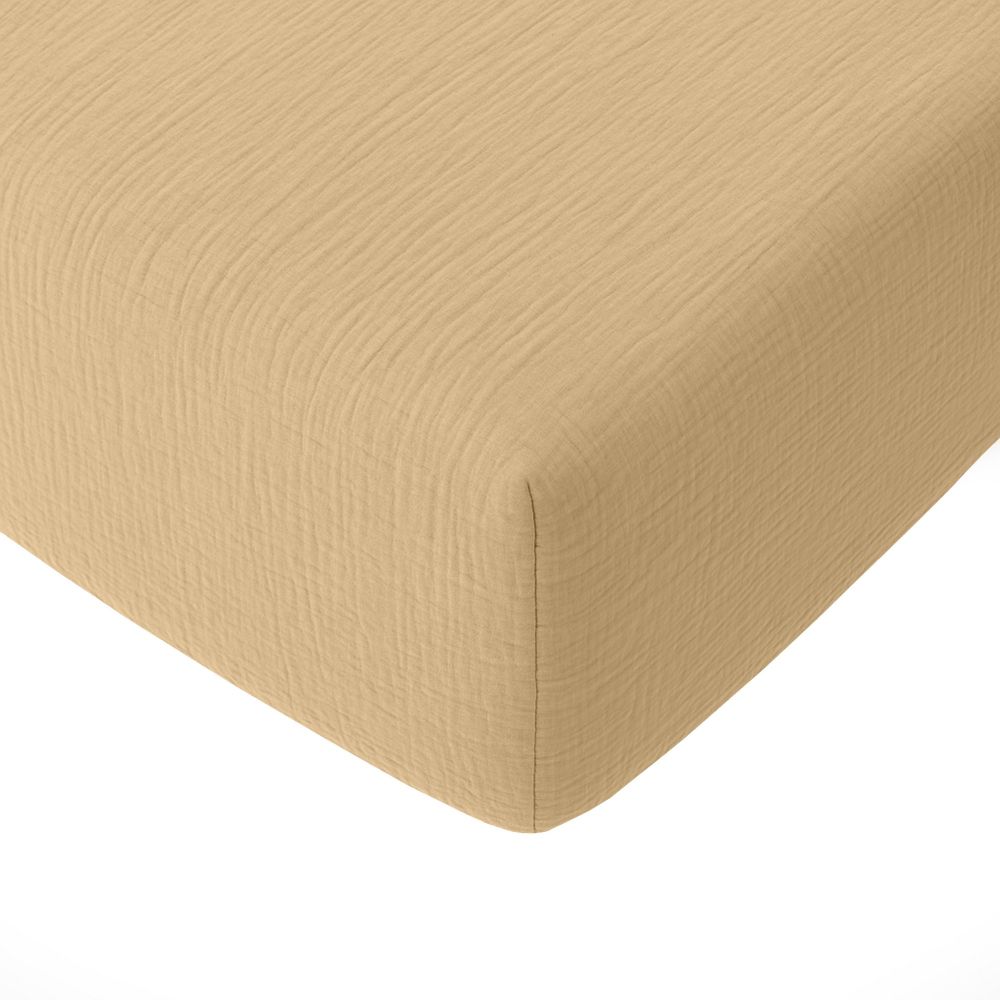 Drap housse Gaze de Coton Lavé Ecru Naturel 140 x 190 cm