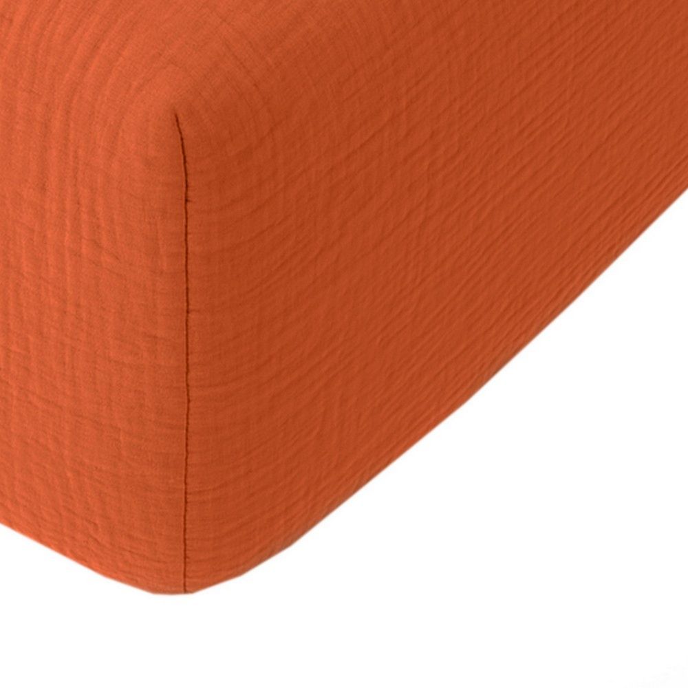 Drap housse Gaze de Coton Lavé Safran Minéral 140 x 190 cm — vue 2