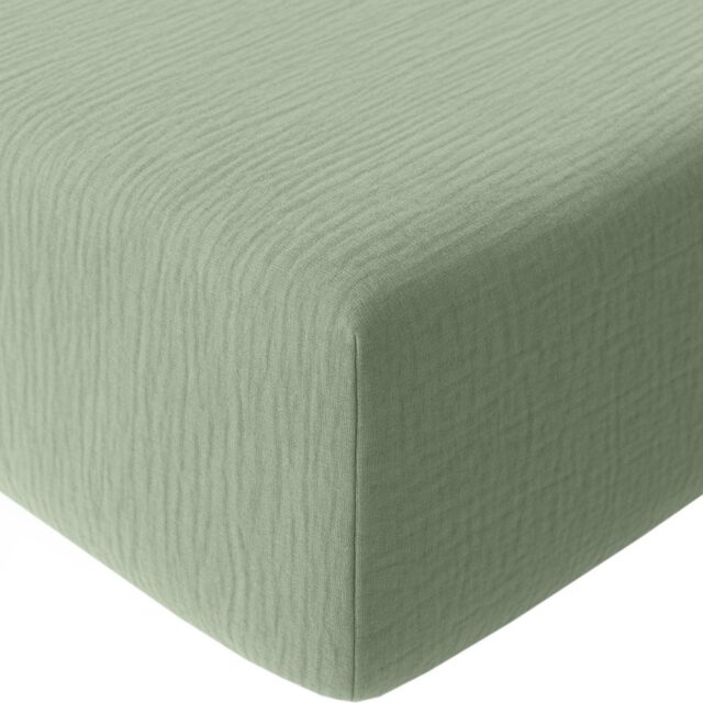 Drap housse Gaze de Coton Lavé Vert Givrée 140 x 190 cm