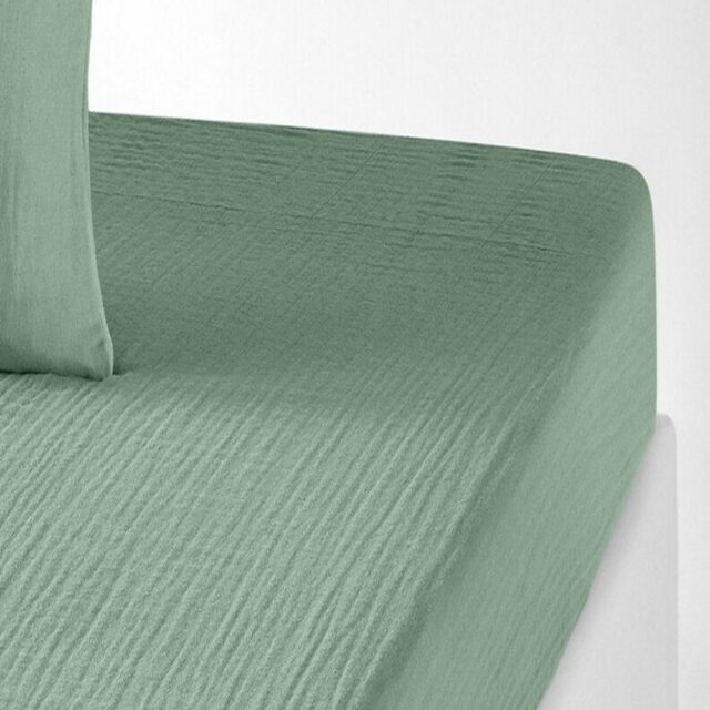 Drap housse Gaze de Coton Vert Givrée 140 x 190 cm