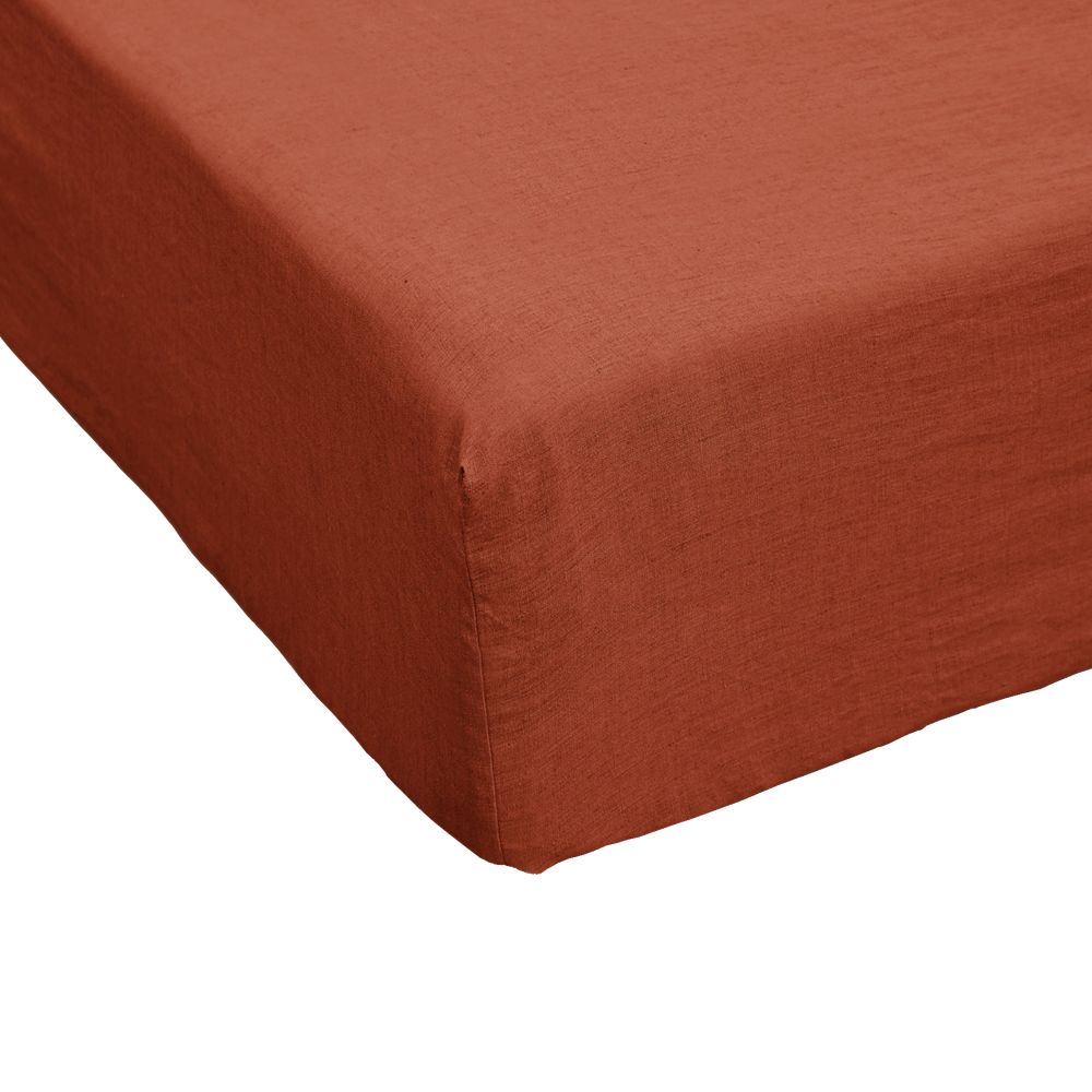 Drap housse Lin Français Paprika Orange 140 x 190 cm