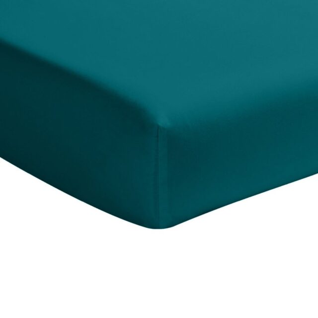 Drap housse Percale de Coton Bleu Canard 140 x 190 cm