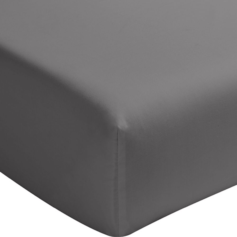 Drap housse Percale de Coton Lavé Gris Magnet 140 x 190 cm