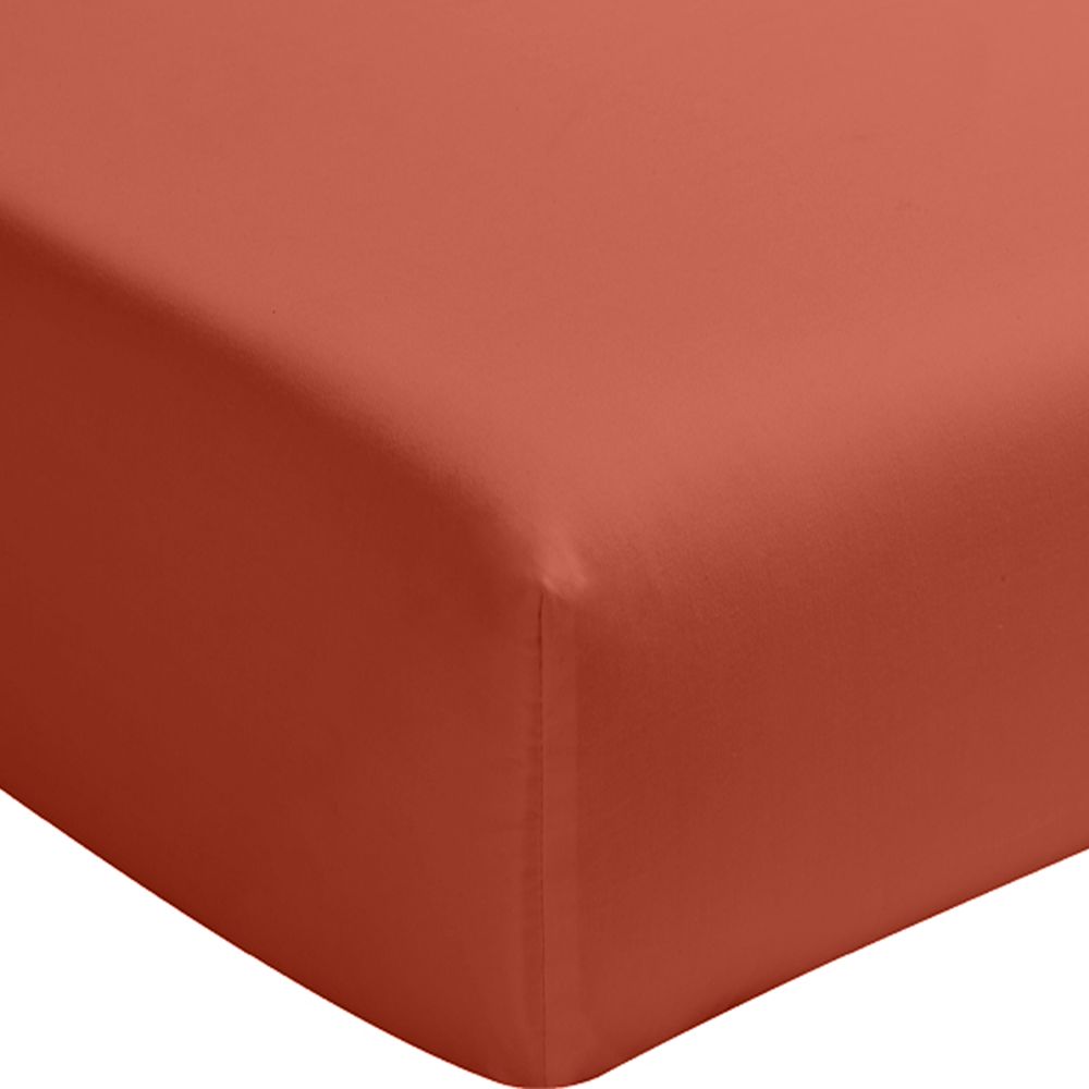 Drap housse Percale de Coton Lavé Terre De Sienne 140 x 190 cm
