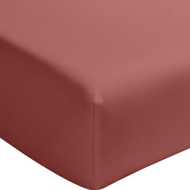 Drap housse Percale de Coton Lavé Vieux Rose 140 x 190 cm