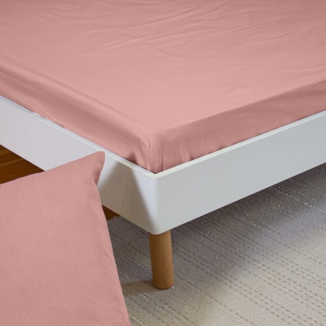 Drap Housse Percale de Coton Rose Thé 140 x 190 cm