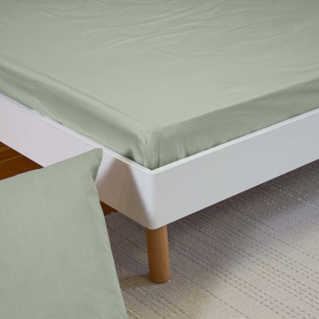 Drap Housse Percale de Coton Vert Sauge 140 x 190 cm