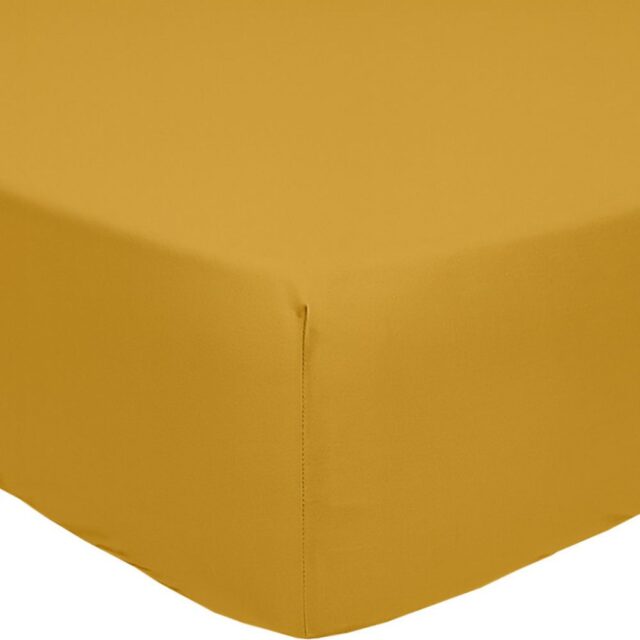 Drap Housse Percale de Coton Jaune Moutarde 140 x 190 cm