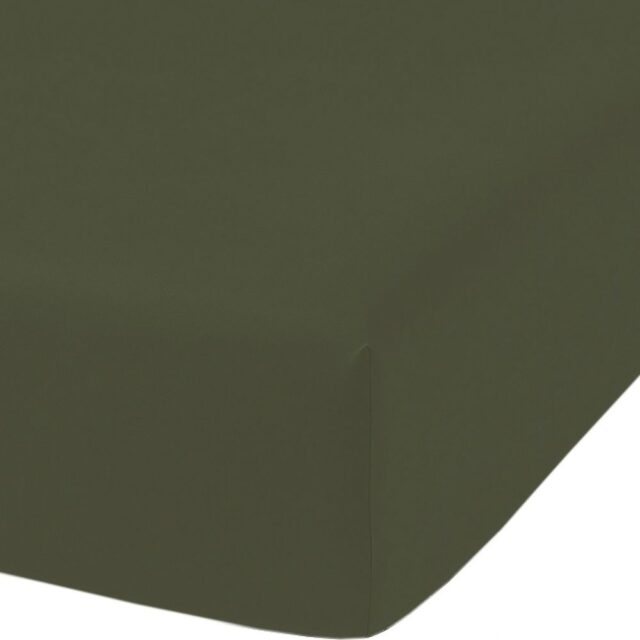 Drap Housse Percale de Coton Vert Kaki 140 x 190 cm