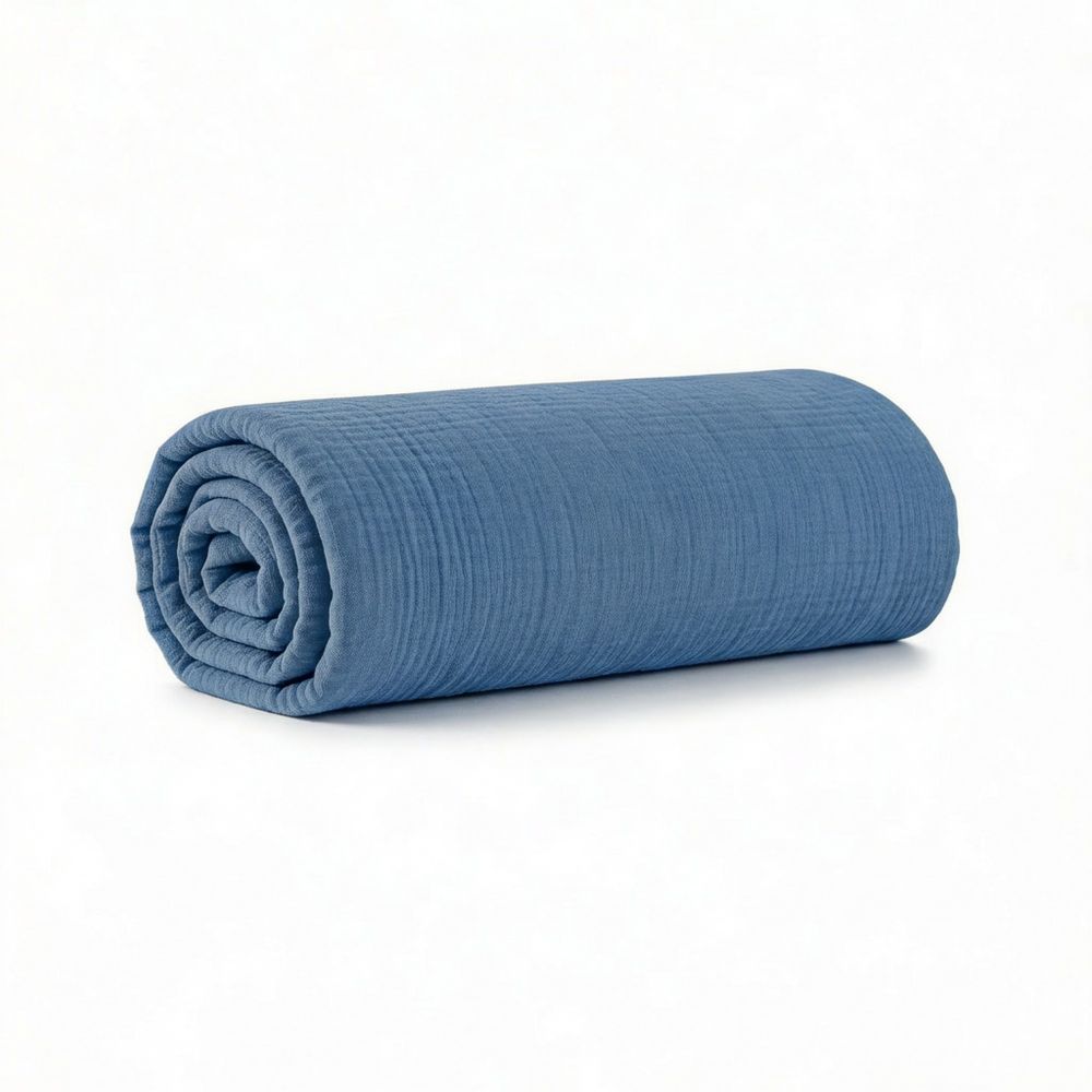 Drap Housse Gaze de Coton - Coton 57 fils Bleu Mer 140 x 190 cm — vue 2