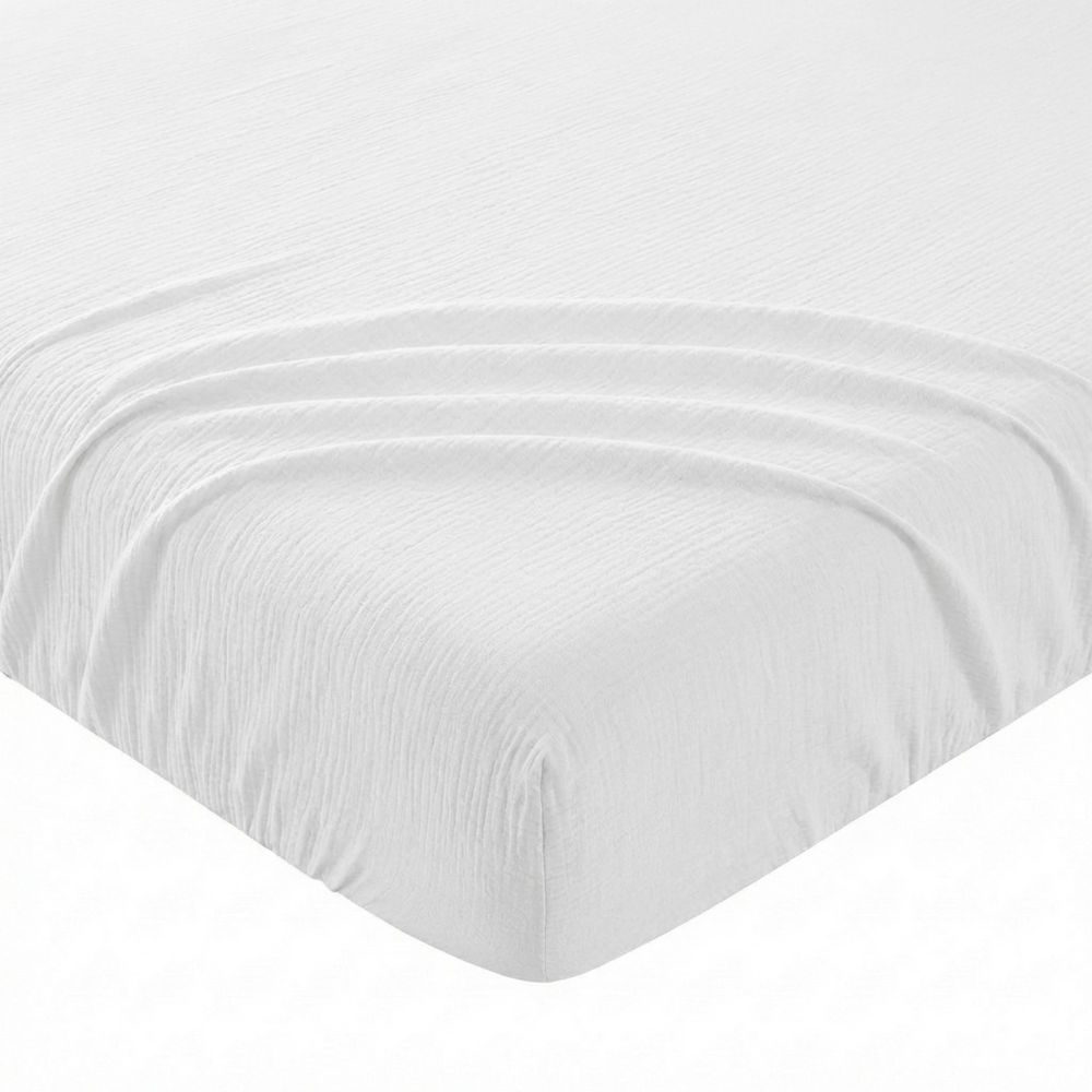 Drap Housse Gaze de Coton - Coton 57 fils Blanc 140 x 200 cm