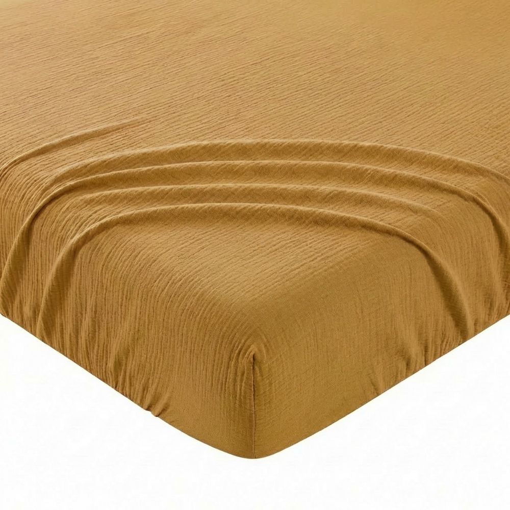 Drap Housse Gaze de Coton - Coton 57 fils Ocre 140 x 200 cm