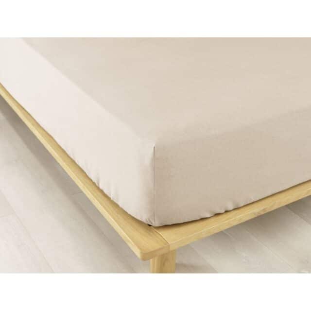 Drap housse Flanelle de Coton Sable 160 x 200 cm