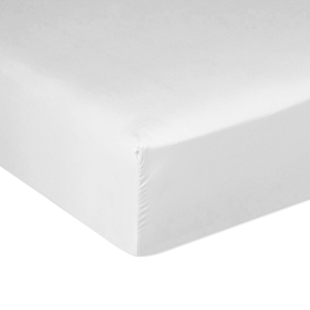 Drap housse Satin de Coton Blanc 160 x 200 cm