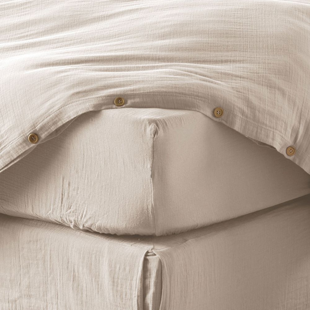 Drap housse en Gaze de coton Naturel 160 x 200 cm