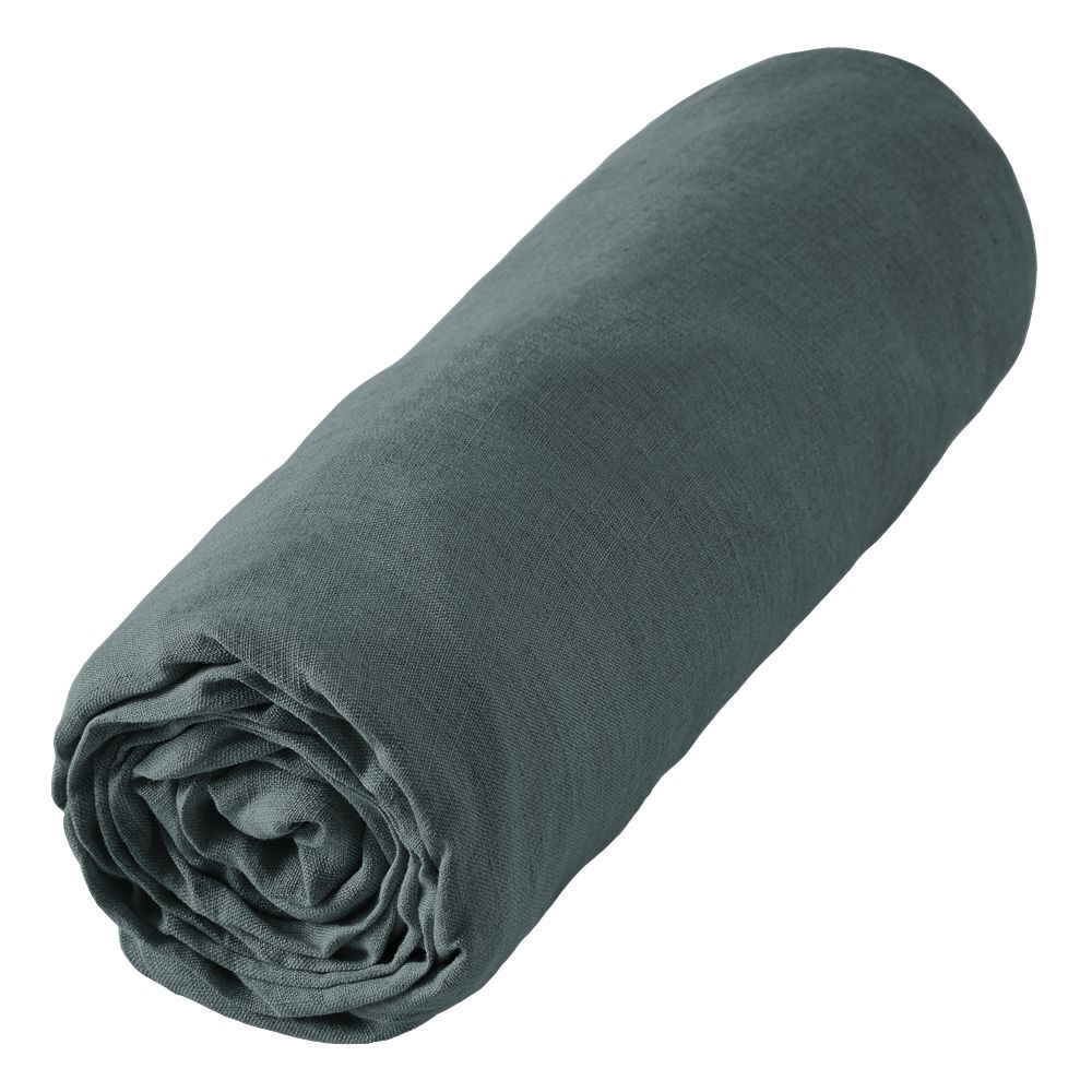 Drap housse Lin Français Ardoise Gris Foncé 160 x 200 cm — vue 2