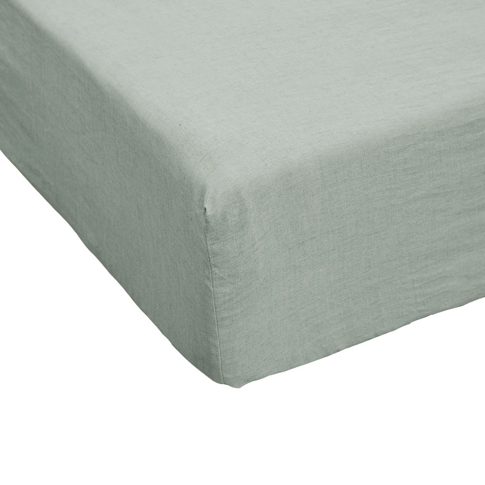 Drap housse Lin Français Eucalyptus Bleu Clair 160 x 200 cm