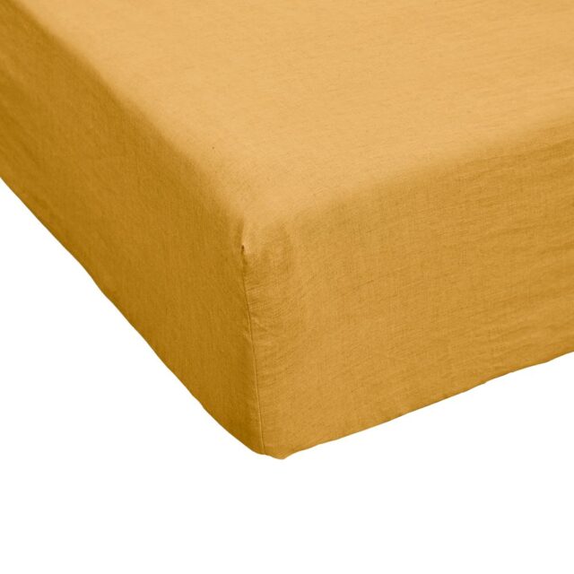 Drap housse Lin Français Miel Jaune 160 x 200 cm