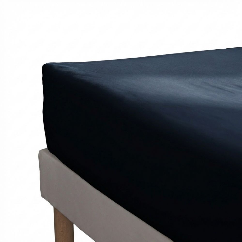 Drap housse Percale de Coton Bleu Nuit 160 x 200 cm