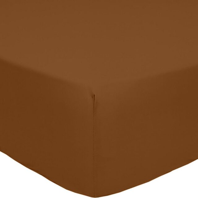 Drap Housse Percale de Coton Ocre 160 x 200 cm
