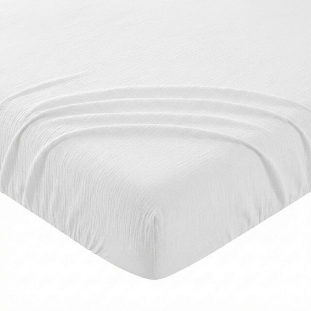 Drap Housse Gaze de Coton - Coton 57 fils Blanc 160 x 200 cm