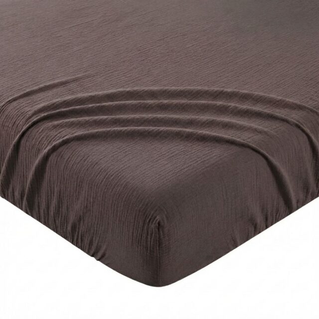Drap Housse Gaze de Coton - Coton 57 fils Charbon 160 x 200 cm